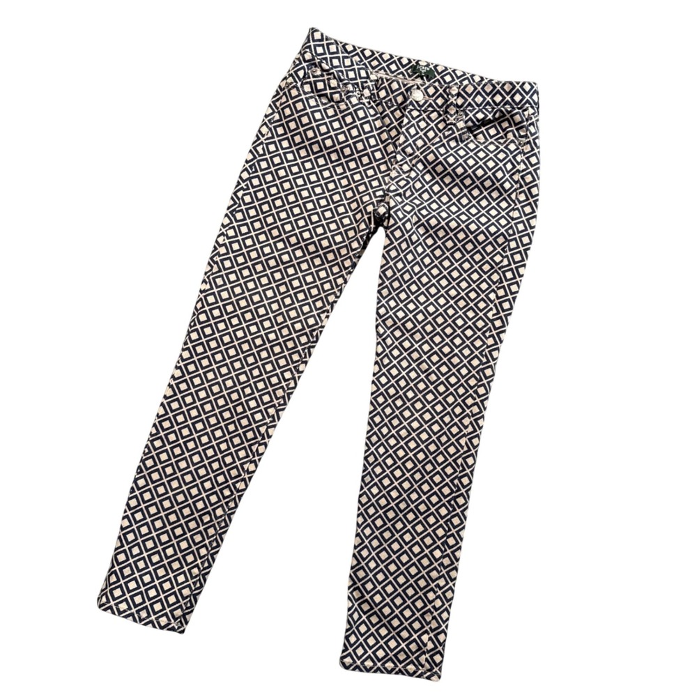 J.Crew Y2K Printed Skinny Pants Blue Geometric Preppy Stretch Slim 28 Old Money